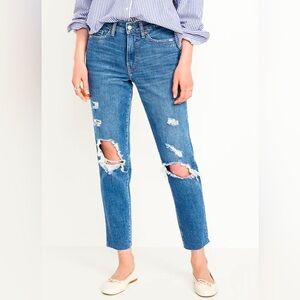 Old Navy High-Waisted OG Straight Ripped Distressed Ankle Jeans Medium Wash Sz 2